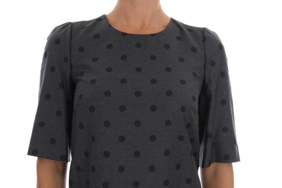 Dolce & Gabbana Gray Polka Dotted Sheath Wool Dress -   -  Dolce & Gabbana.