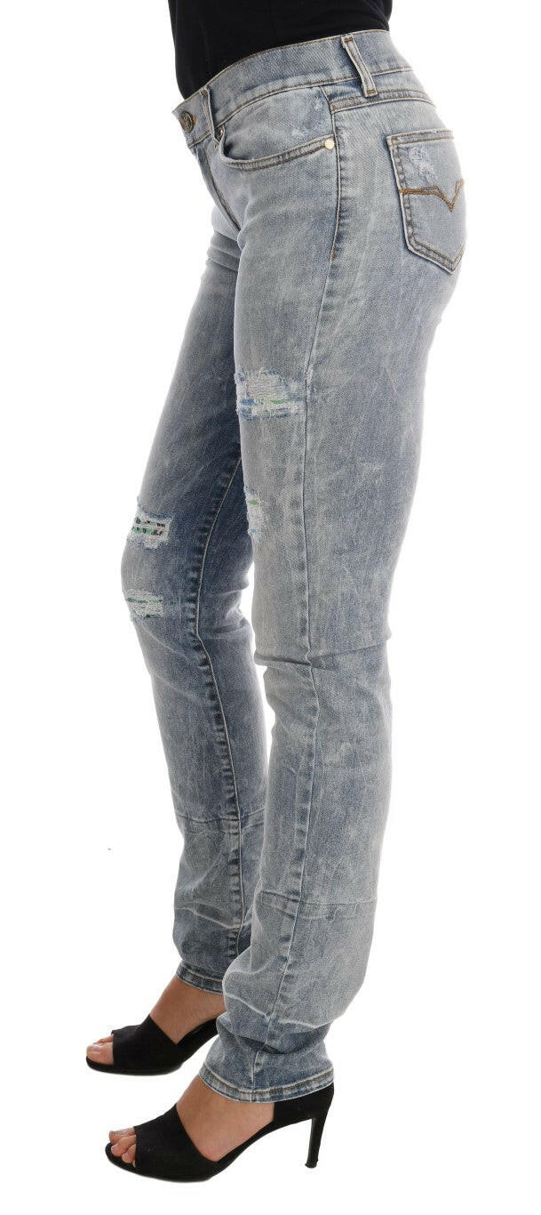 Versace Jeans Blue Wash Torn Stretch Slim Fit Jeans -   -  Versace Jeans.