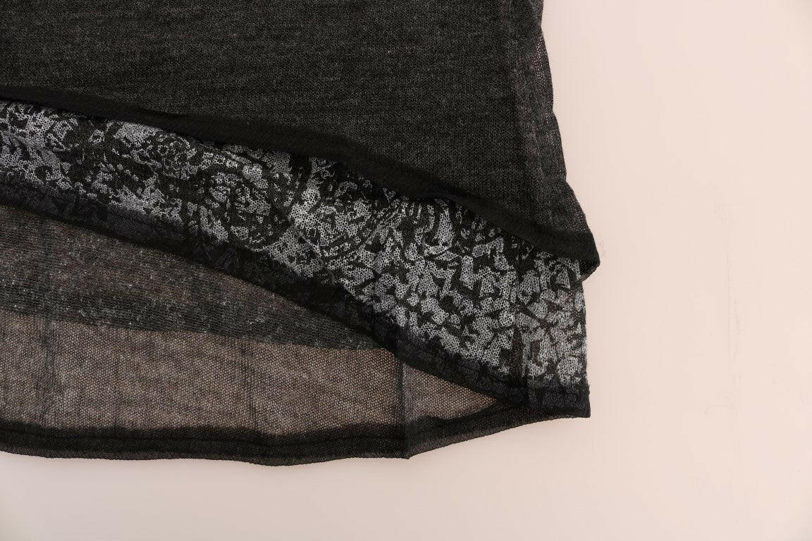 Ermanno Scervino Gray Wool Lace Top Long Sleeved T-shirt -   -  Ermanno Scervino.
