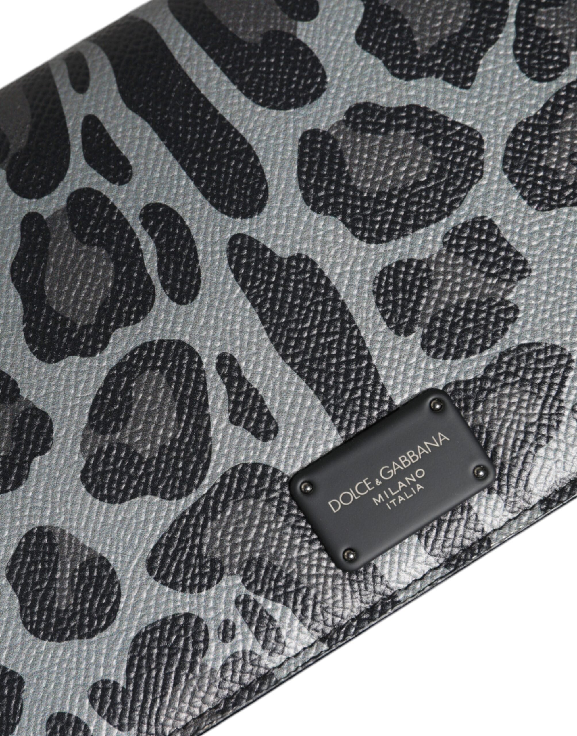 Dolce & Gabbana Black Gray Leopard Leather Bifold Card Slot Crossbody Bag -  Luxury Cross Body Bag for Women -  Dolce & Gabbana.