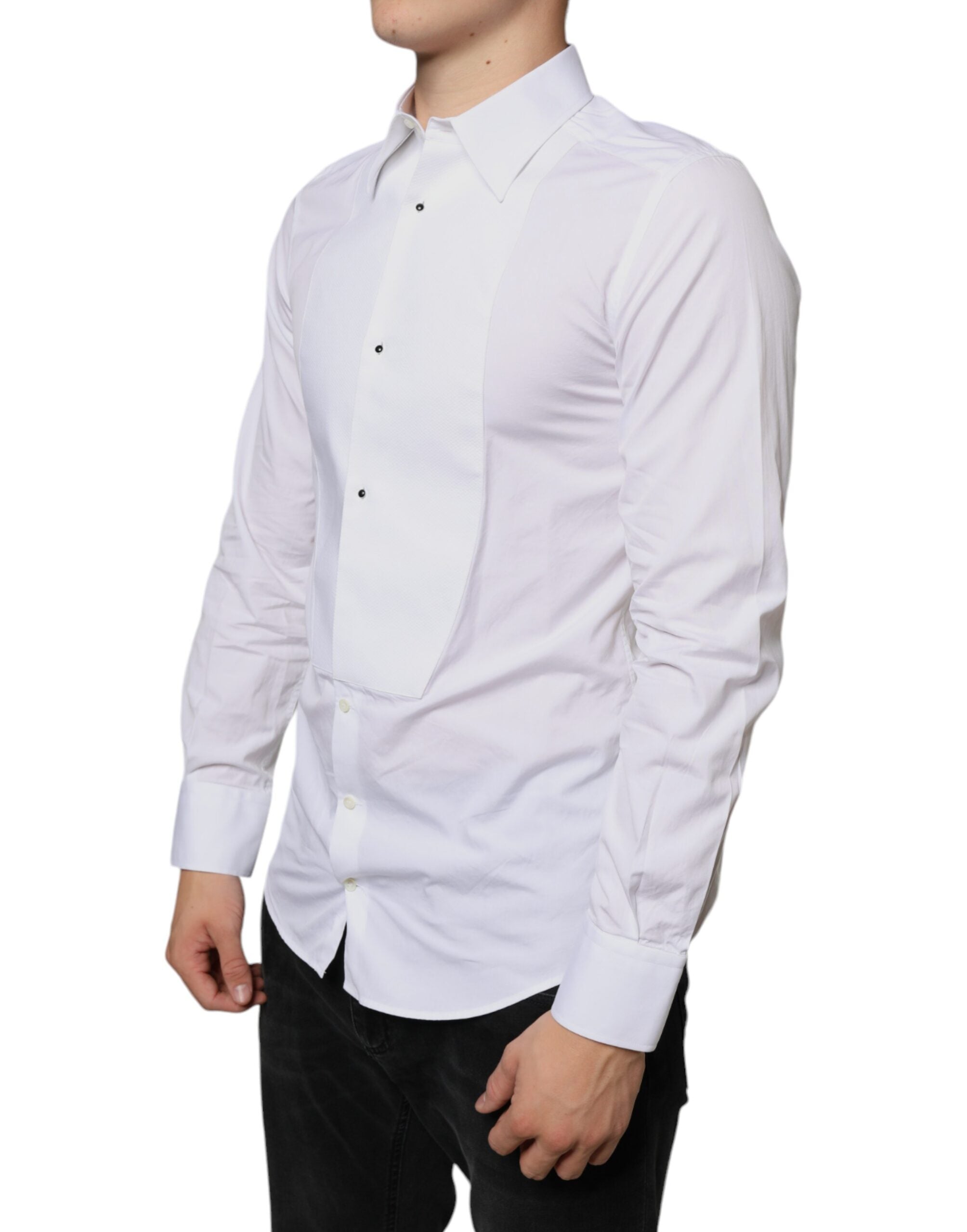 Dolce & Gabbana White Bib Cotton Poplin Formal Dress Shirt -   -  Dolce & Gabbana.