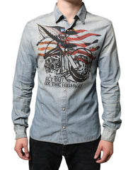 John Galliano Light Blue Printed Cotton Denim Long Sleeves Shirt -   -  John Galliano.