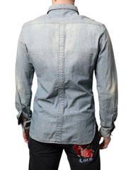 John Galliano Light Blue Printed Cotton Denim Long Sleeves Shirt -   -  John Galliano.