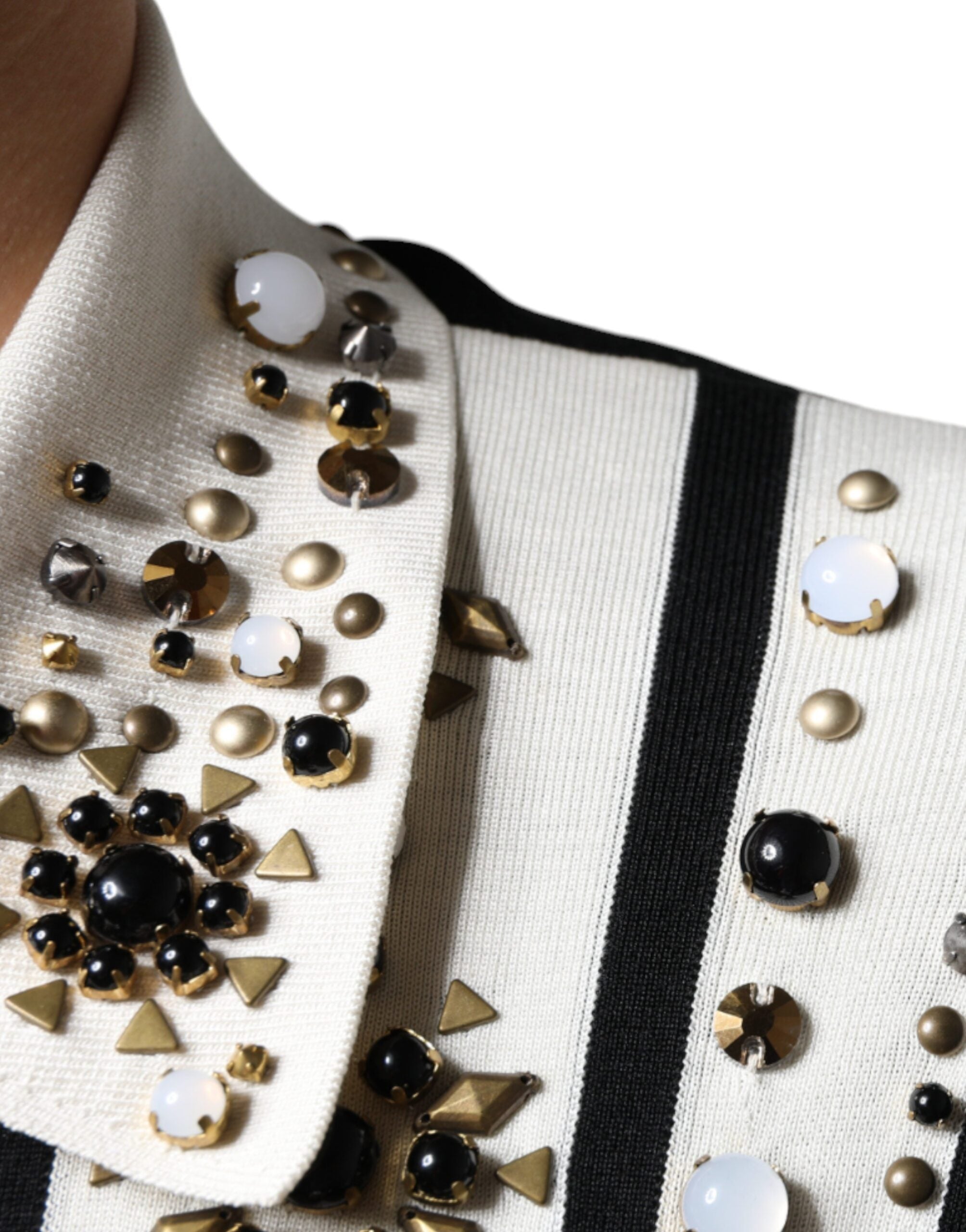 Dolce & Gabbana White Black Silk Studded Stone Crystal Shirt -   -  Dolce & Gabbana.