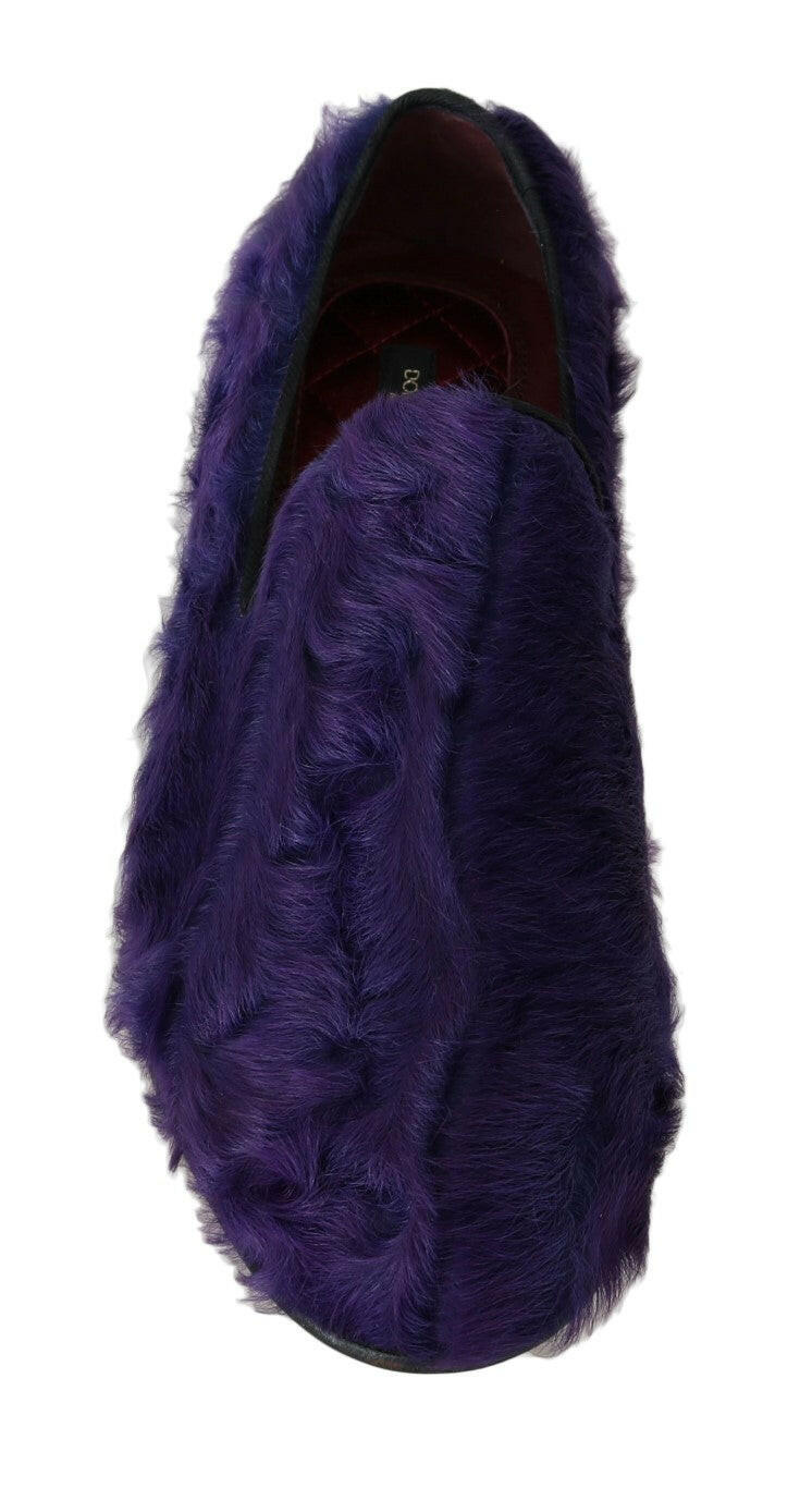 Dolce & Gabbana Purple Sheep Fur Leather Loafers -   -  Dolce & Gabbana.