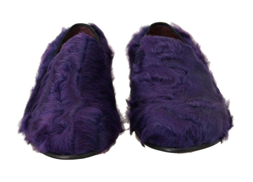 Dolce & Gabbana Purple Sheep Fur Leather Loafers -   -  Dolce & Gabbana.