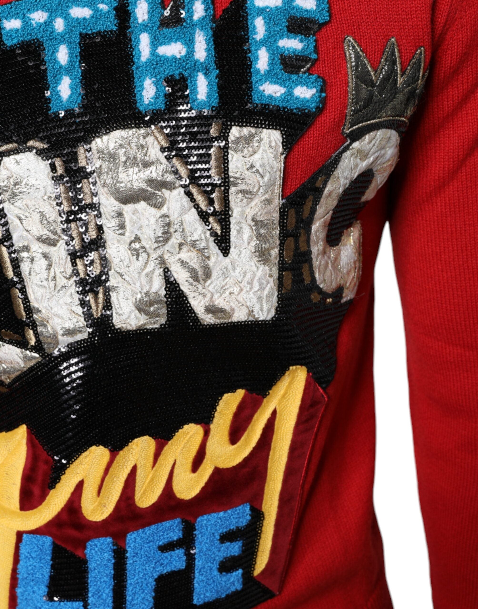 Dolce & Gabbana Red I'm The King Wool Crew Neck Sweatshirt Sweater -   -  Dolce & Gabbana.