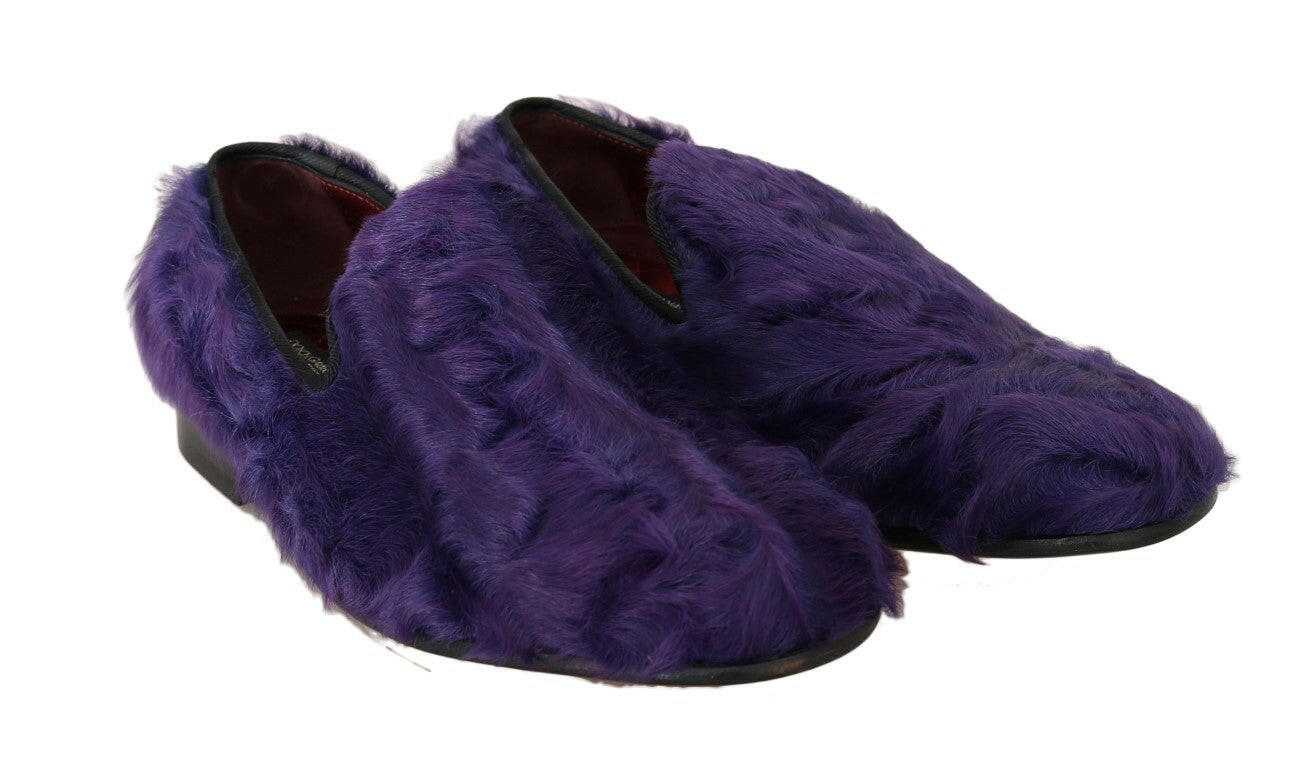 Dolce & Gabbana Purple Sheep Fur Leather Loafers -   -  Dolce & Gabbana.