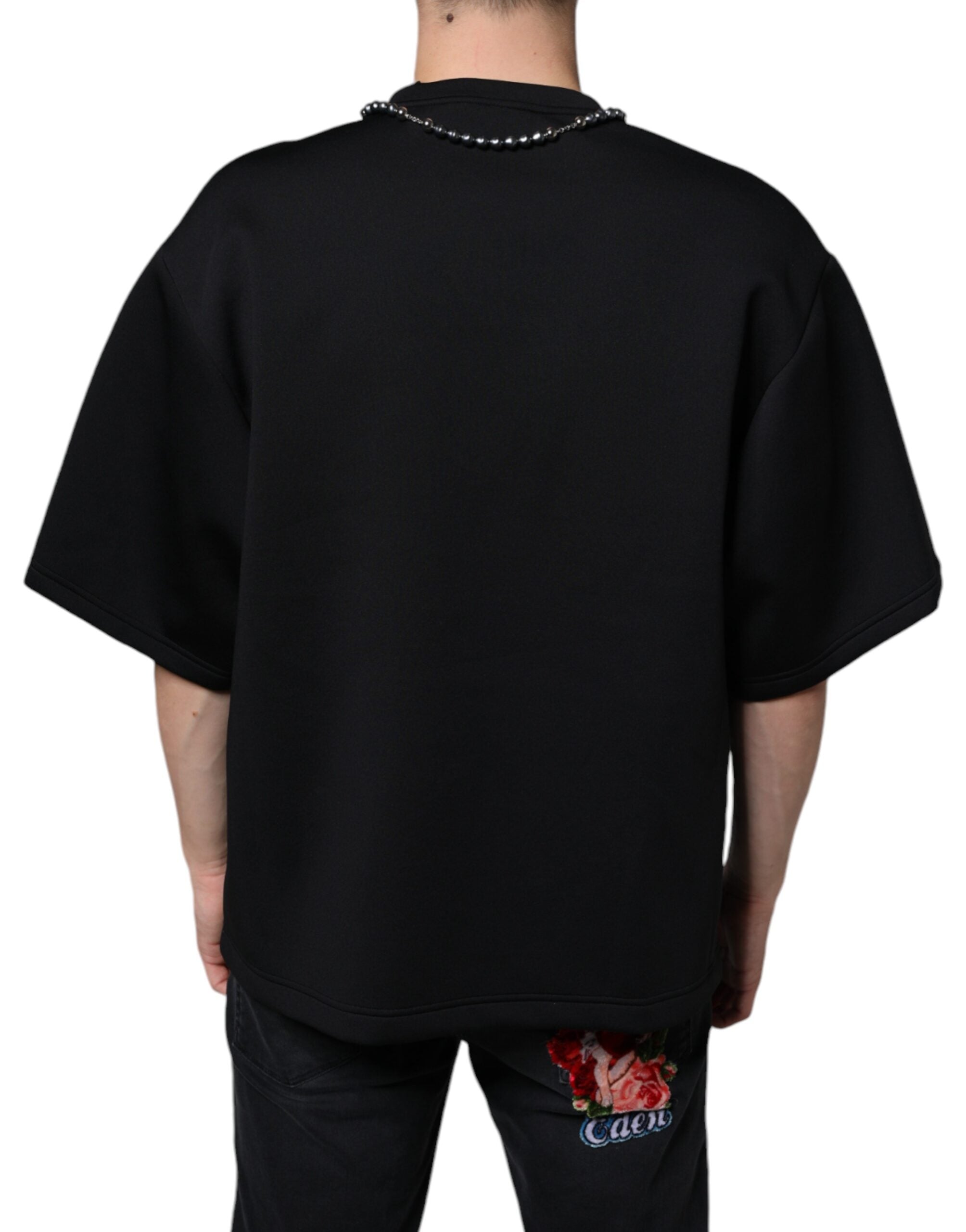 Dolce & Gabbana Black Polyester Necklace Embellished T-shirt -   -  Dolce & Gabbana.