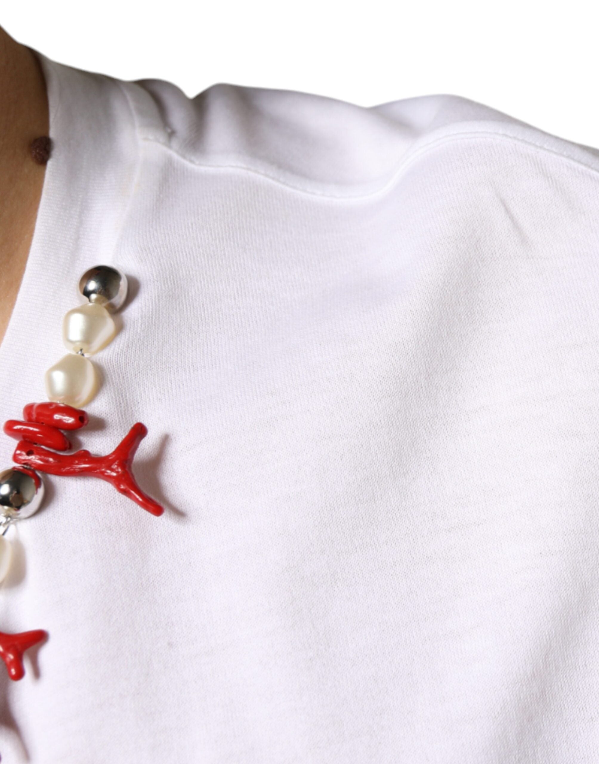 Dolce & Gabbana White Cotton Necklace Embellished T-shirt -   -  Dolce & Gabbana.