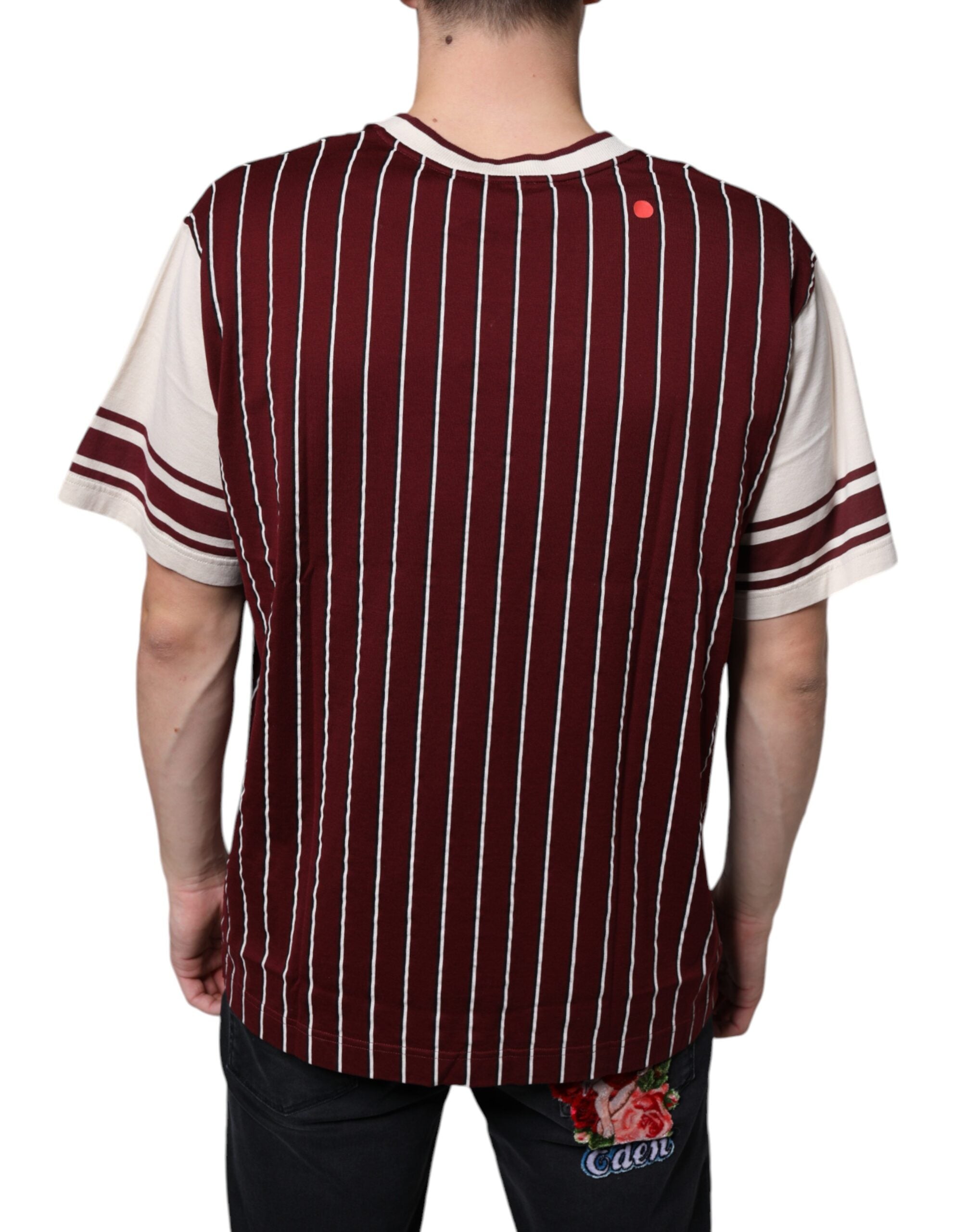 Dolce & Gabbana Maroon Stripes Cotton Logo V-neck T-shirt -   -  Dolce & Gabbana.