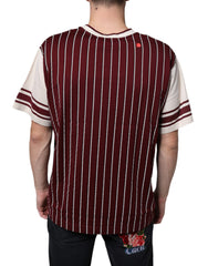 Dolce & Gabbana Maroon Stripes Cotton Logo V-neck T-shirt -   -  Dolce & Gabbana.