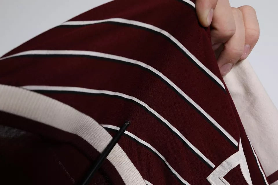 Dolce & Gabbana Maroon Stripes Cotton Logo V-neck T-shirt -   -  Dolce & Gabbana.