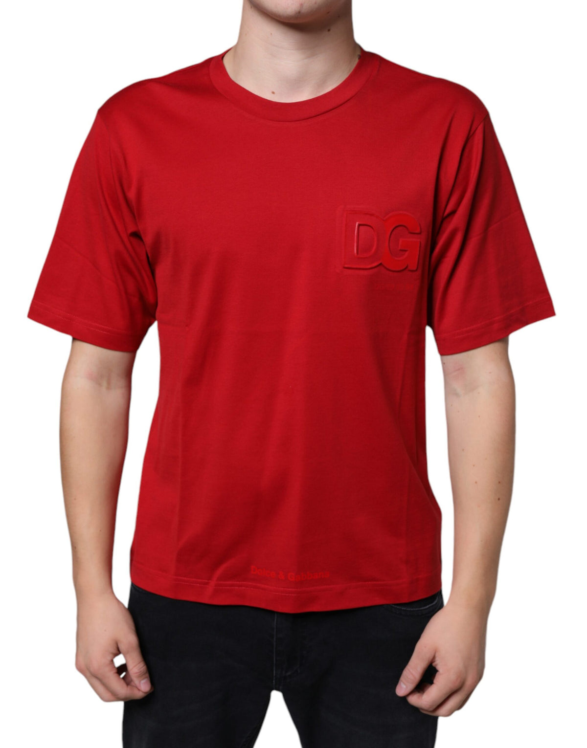 Dolce & Gabbana Red Cotton DG Logo Print Crew Neck T-shirt -   -  Dolce & Gabbana.