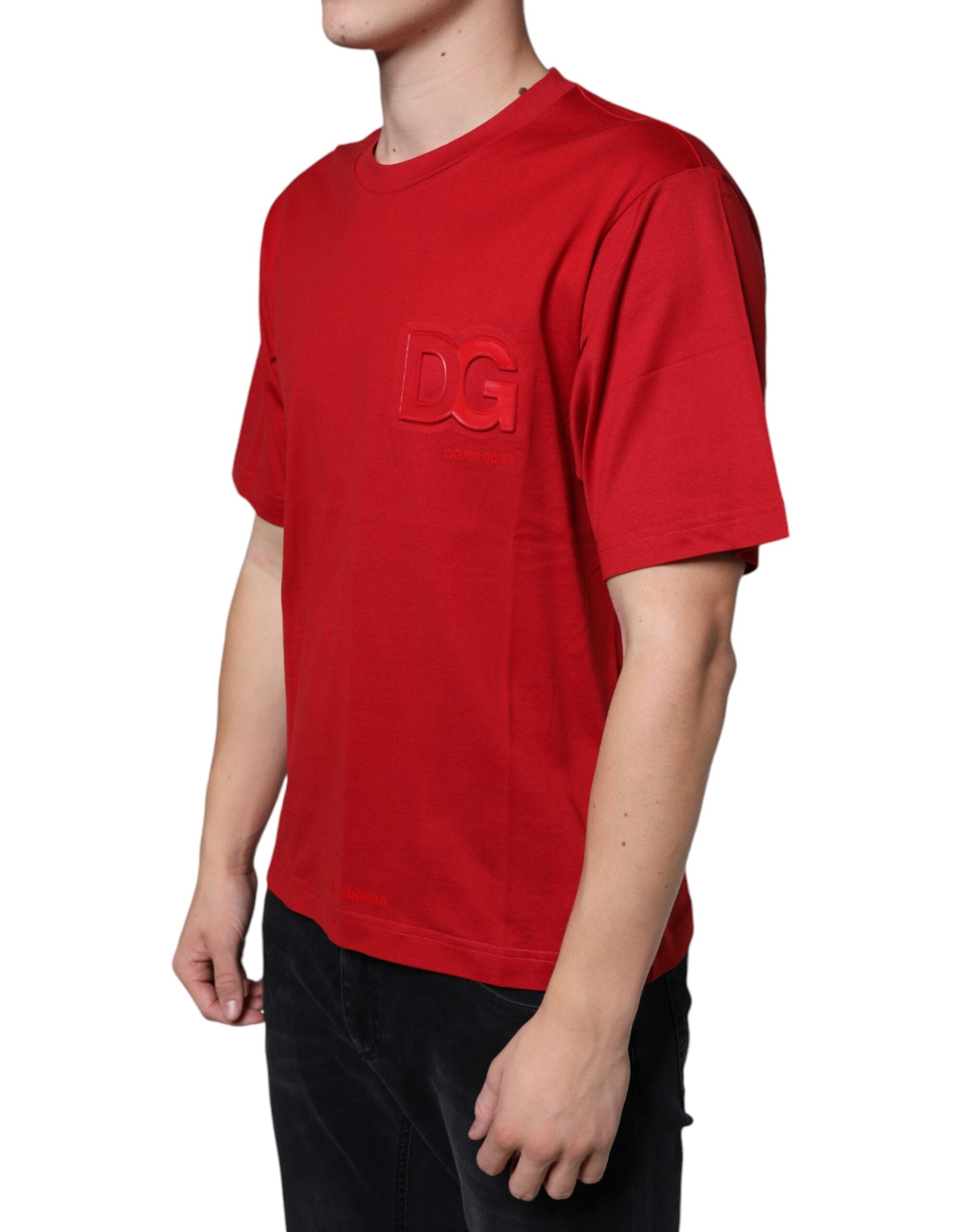 Dolce & Gabbana Red Cotton DG Logo Print Crew Neck T-shirt -   -  Dolce & Gabbana.