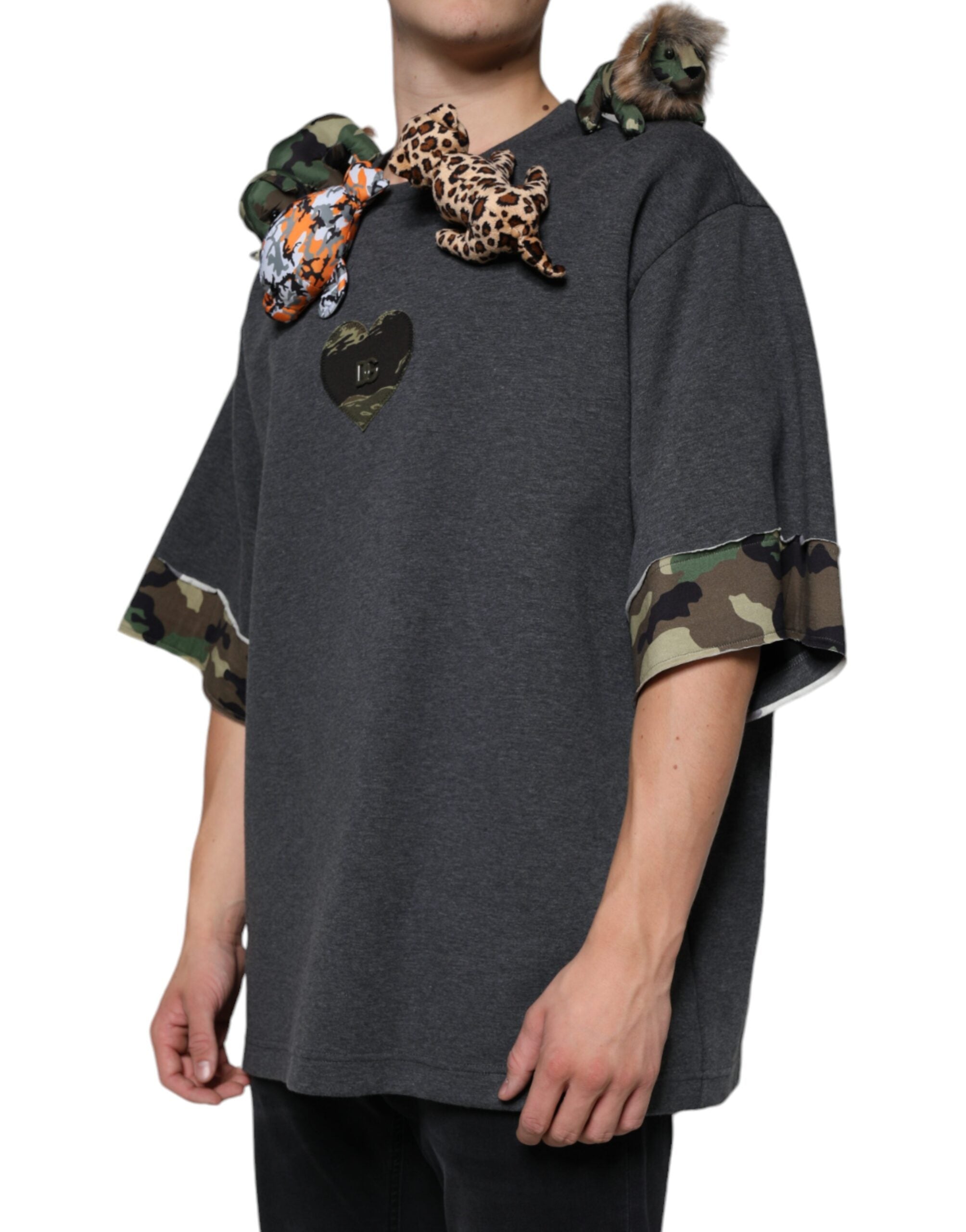 Dolce & Gabbana Gray Camouflage Animal Stuff Cotton T-shirt -   -  Dolce & Gabbana.