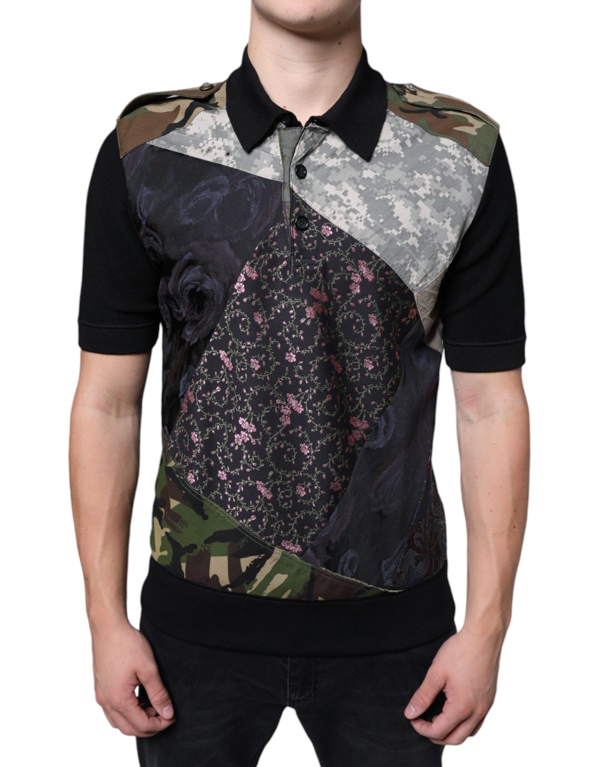 Dolce & Gabbana Multicolor Camouflage Patchwork Silk Polo T-shirt -   -  Dolce & Gabbana.
