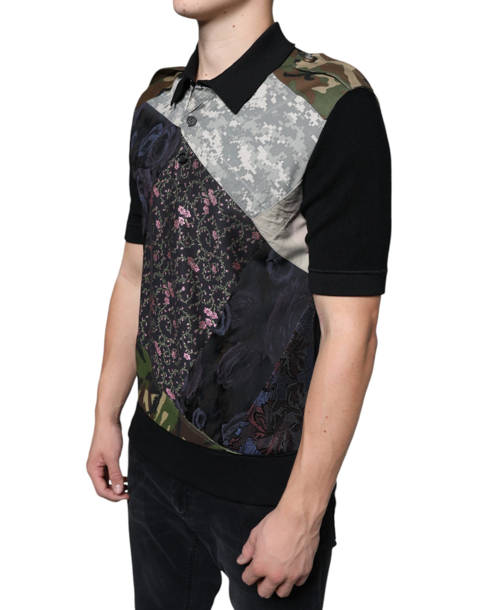 Dolce & Gabbana Multicolor Camouflage Patchwork Silk Polo T-shirt -   -  Dolce & Gabbana.