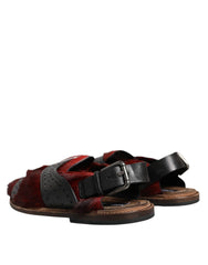 Dolce & Gabbana Black Red Gazelle Hair Leather Sandals Shoes -   -  Dolce & Gabbana.