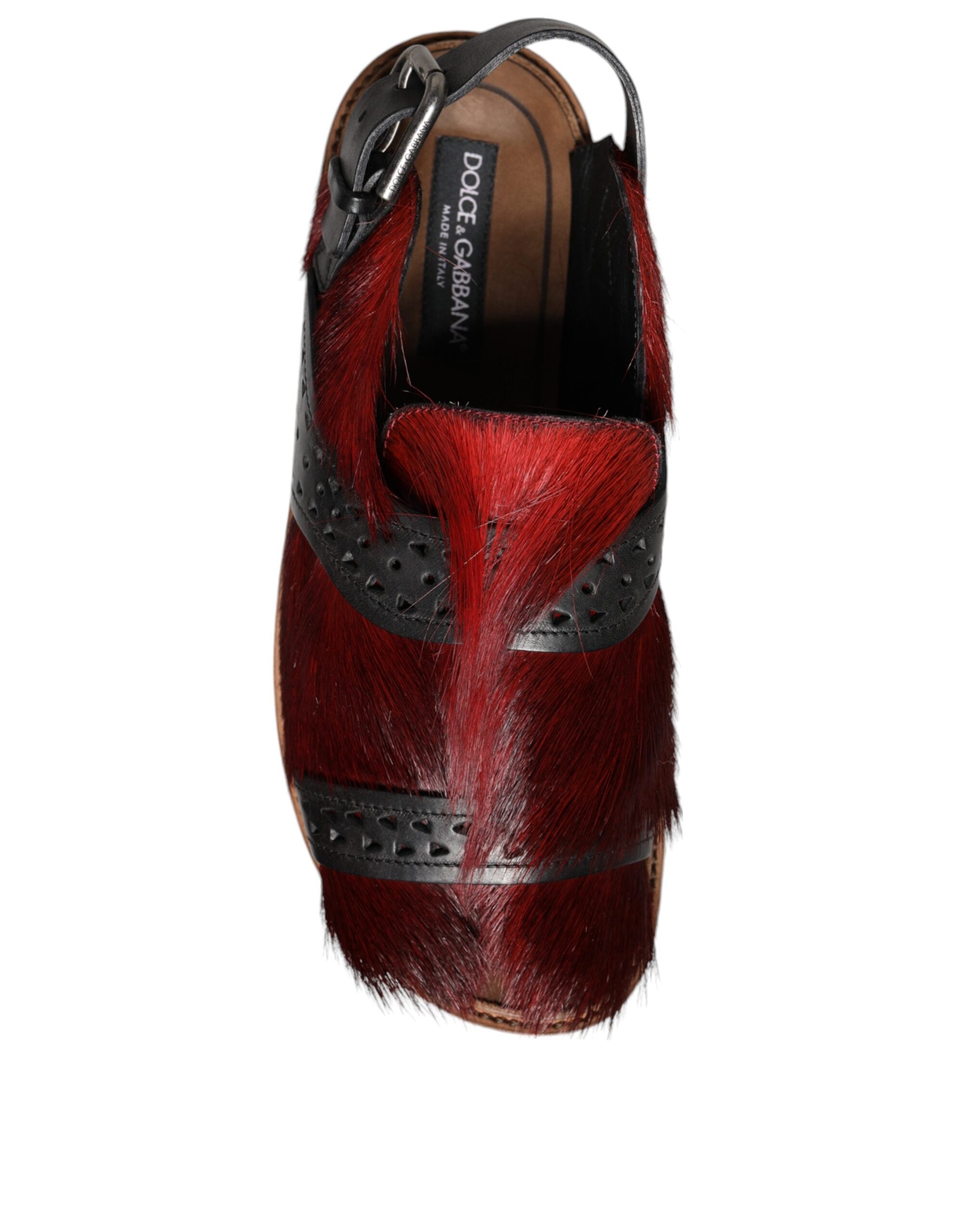 Dolce & Gabbana Black Red Gazelle Hair Leather Sandals Shoes -   -  Dolce & Gabbana.