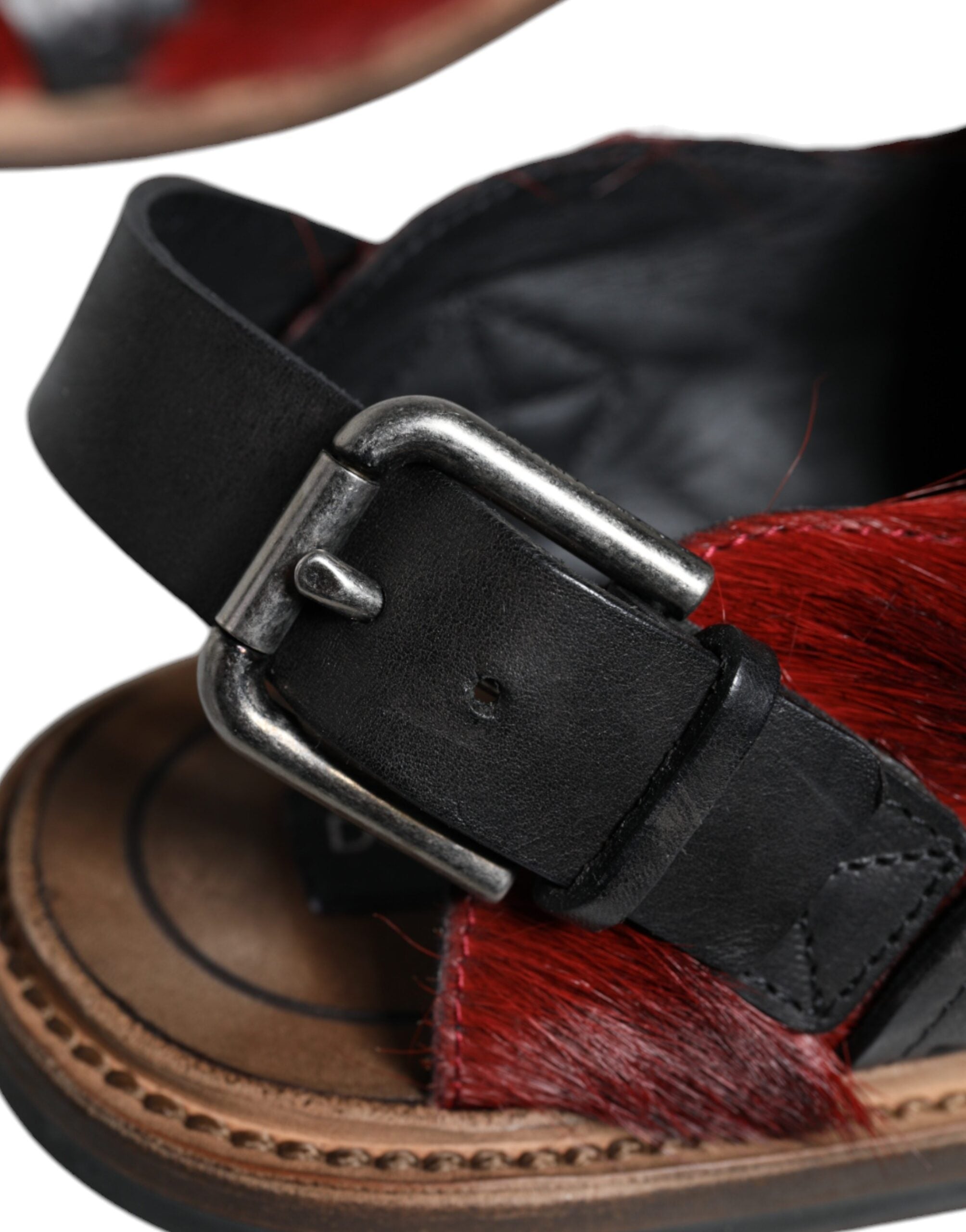 Dolce & Gabbana Black Red Gazelle Hair Leather Sandals Shoes -   -  Dolce & Gabbana.