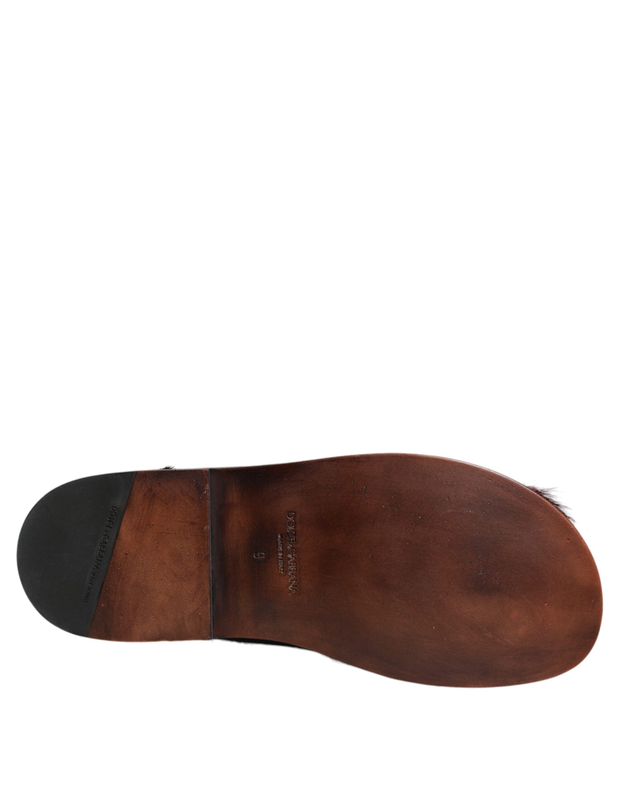 Dolce & Gabbana Black Red Gazelle Hair Leather Sandals Shoes -   -  Dolce & Gabbana.