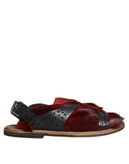 Dolce & Gabbana Black Red Gazelle Hair Leather Sandals Shoes -   -  Dolce & Gabbana.