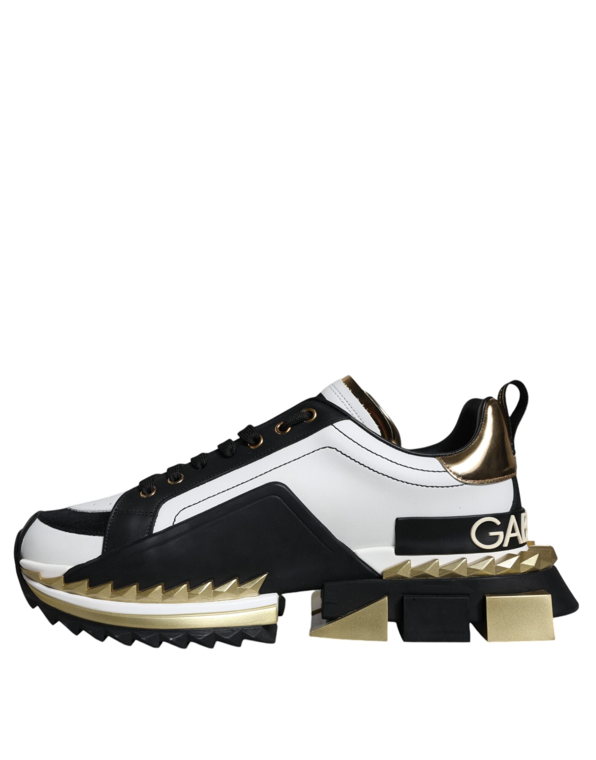 Dolce & Gabbana White Gold Black Leather SUPER KING Sneakers Shoes -   -  Dolce & Gabbana.