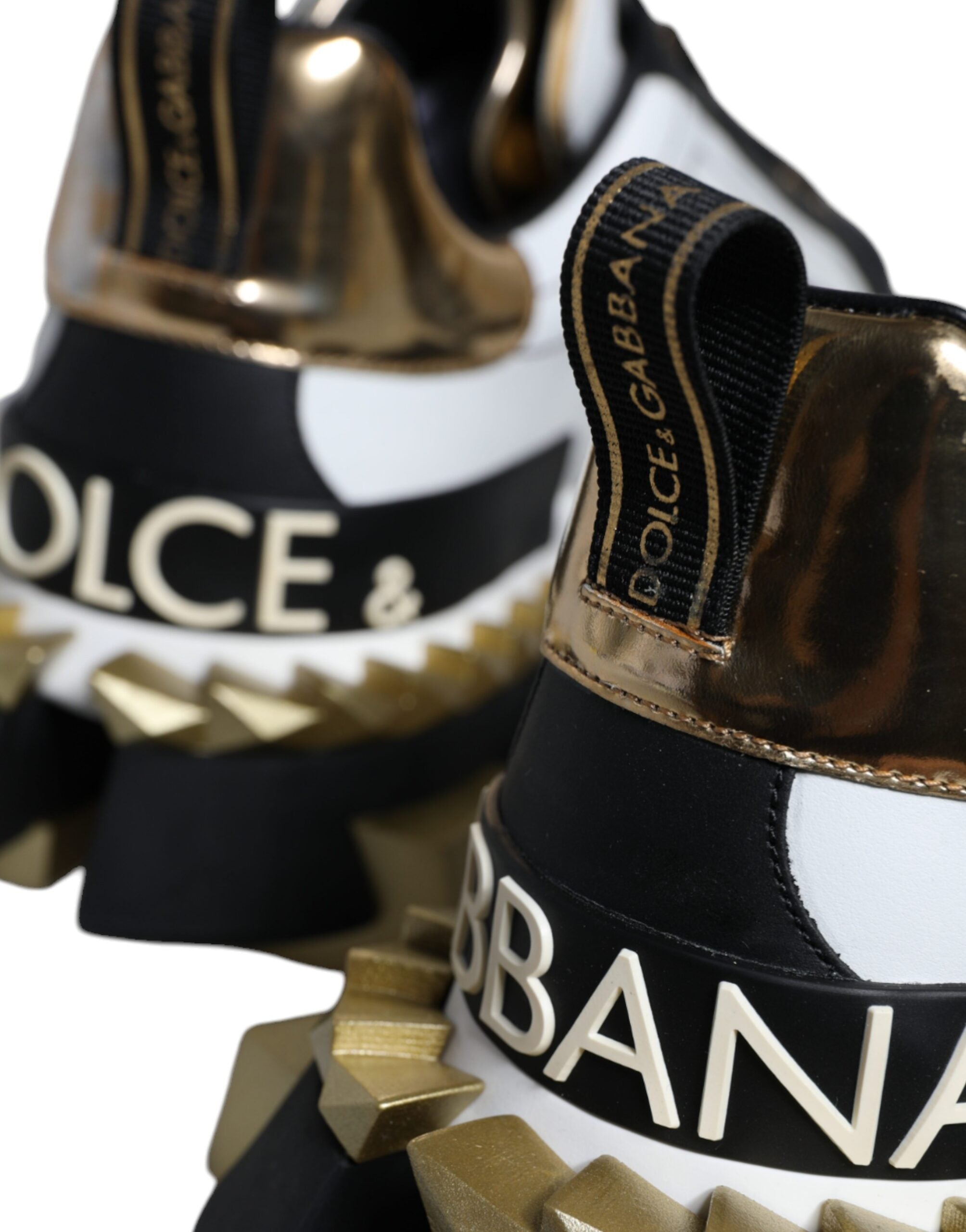 Dolce & Gabbana White Gold Black Leather SUPER KING Sneakers Shoes -   -  Dolce & Gabbana.