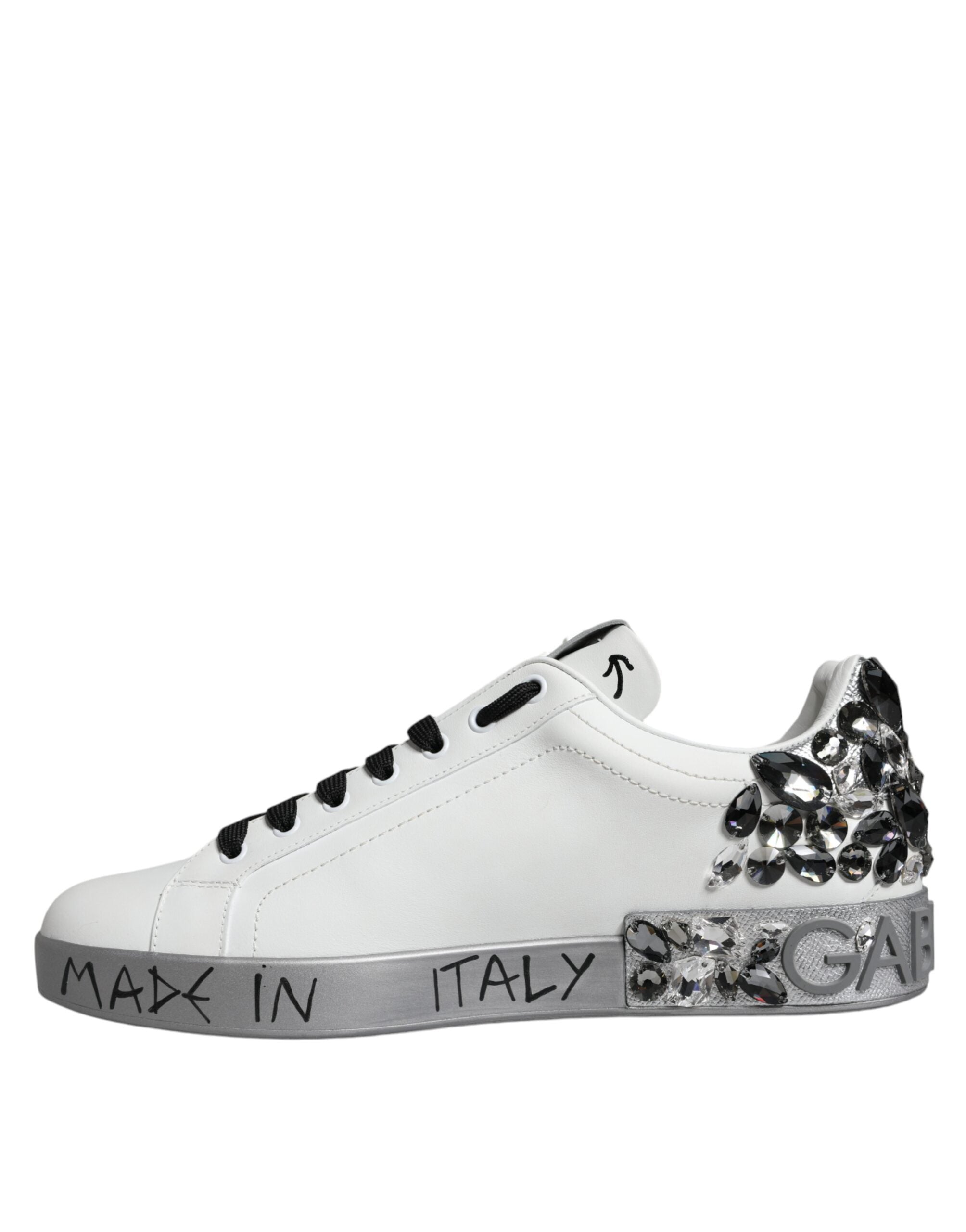 Dolce & Gabbana White Silver Crystal Logo Portofino Sneakers Shoes -   -  Dolce & Gabbana.