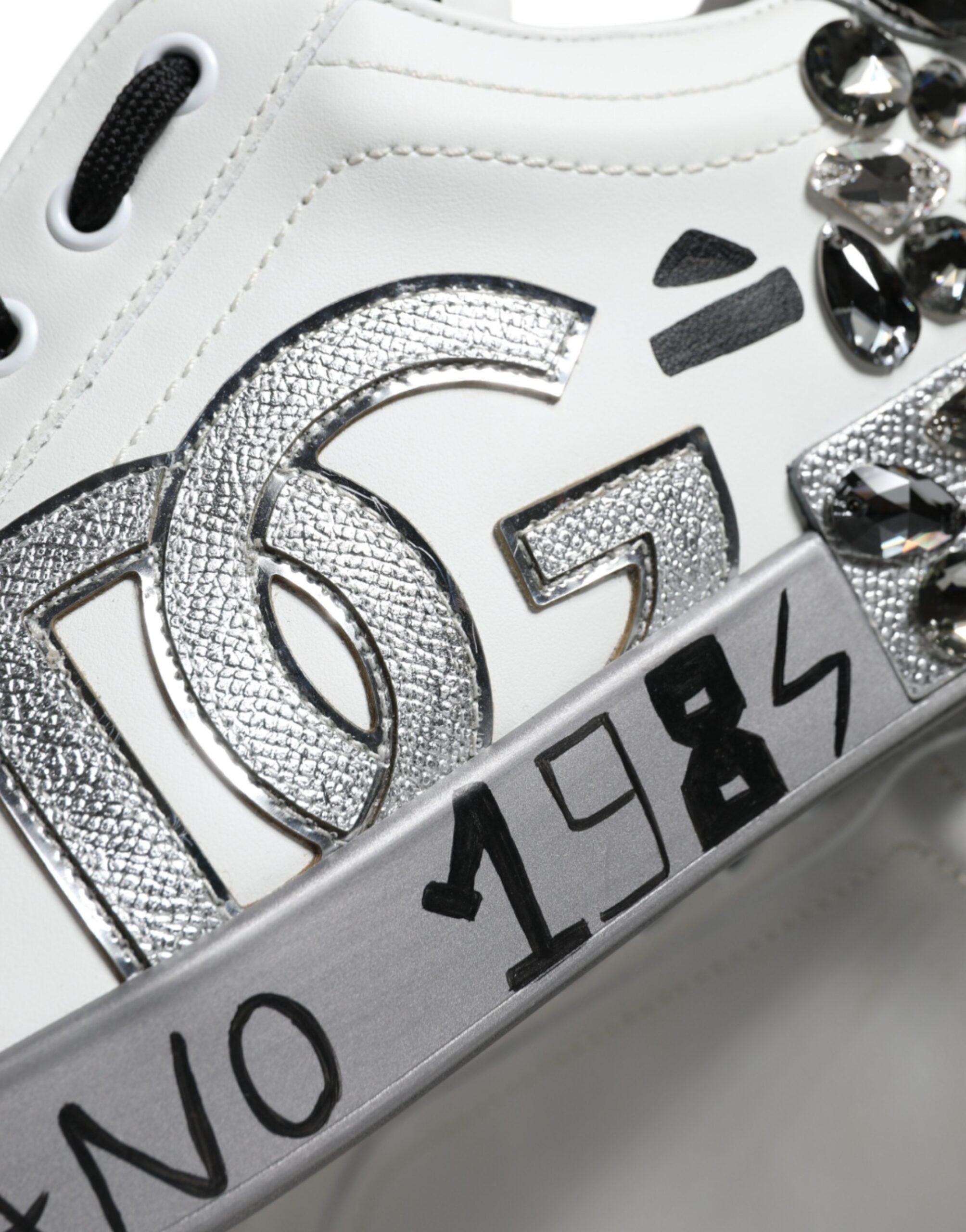 Dolce & Gabbana White Silver Crystal Logo Portofino Sneakers Shoes -   -  Dolce & Gabbana.