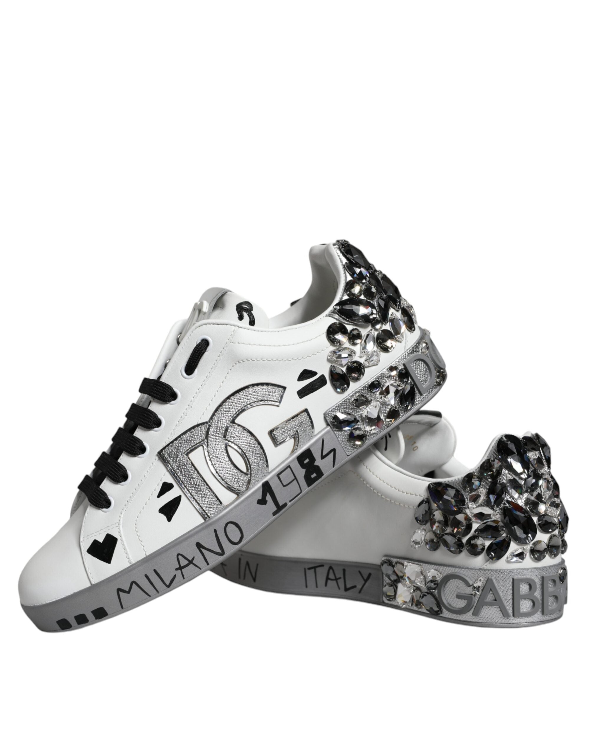 Dolce & Gabbana White Silver Crystal Logo Portofino Sneakers Shoes -   -  Dolce & Gabbana.