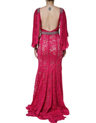 Dolce & Gabbana Pink Lace Crystal Sheath Long Gown Dress -   -  Dolce & Gabbana.