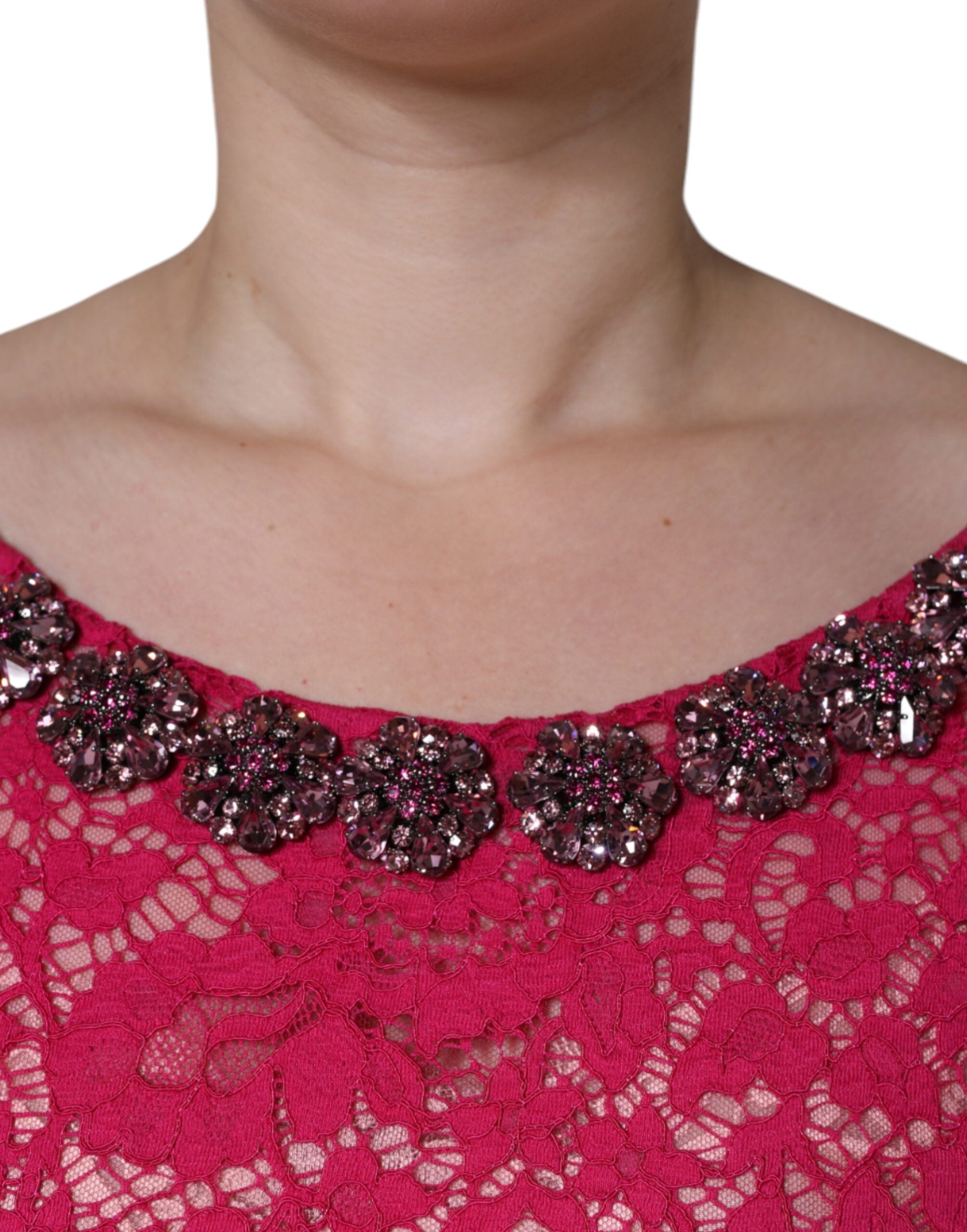 Dolce & Gabbana Pink Lace Crystal Sheath Long Gown Dress -   -  Dolce & Gabbana.