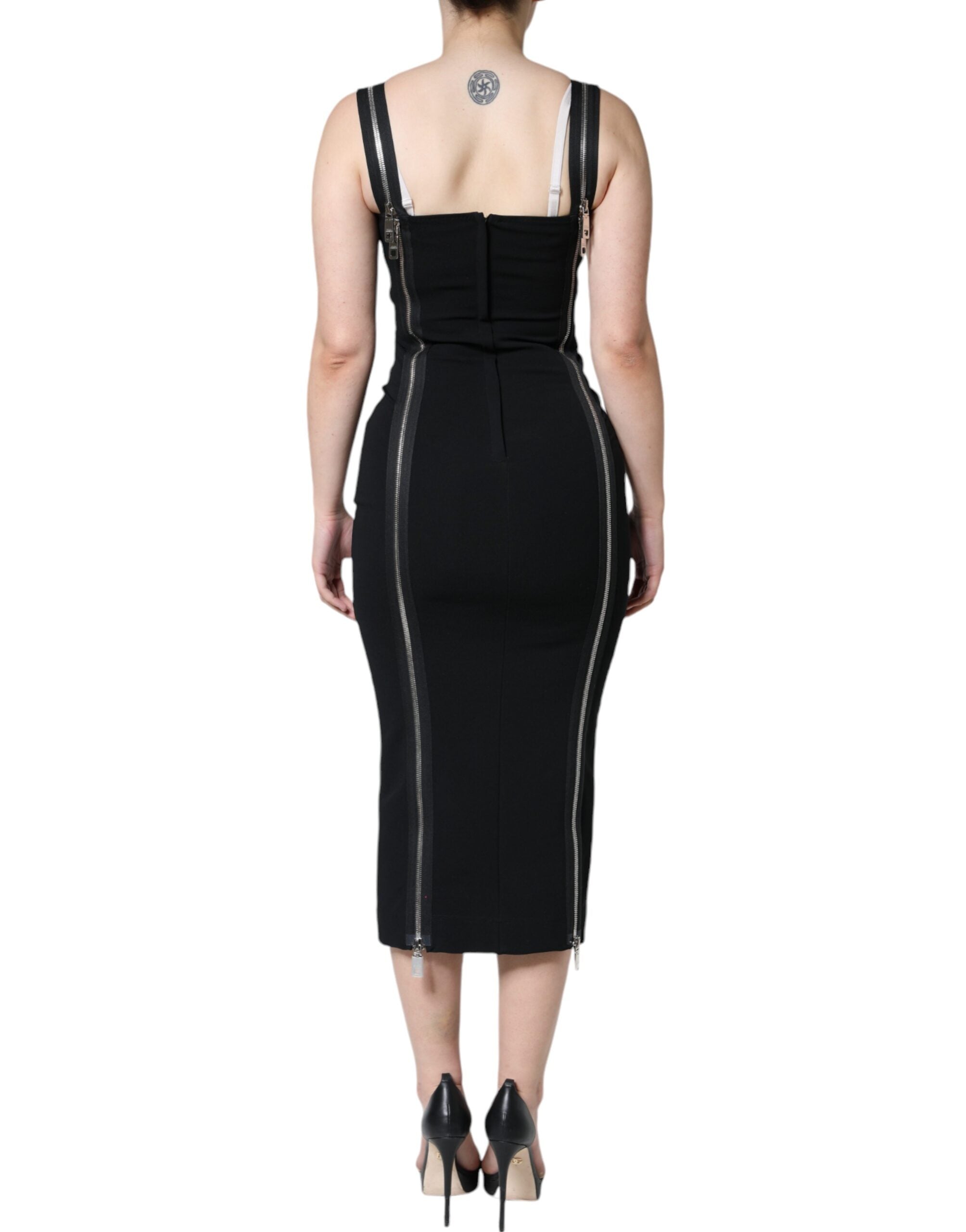 Dolce & Gabbana Black Zipper Bodycon Sheath Midi Dress -   -  Dolce & Gabbana.
