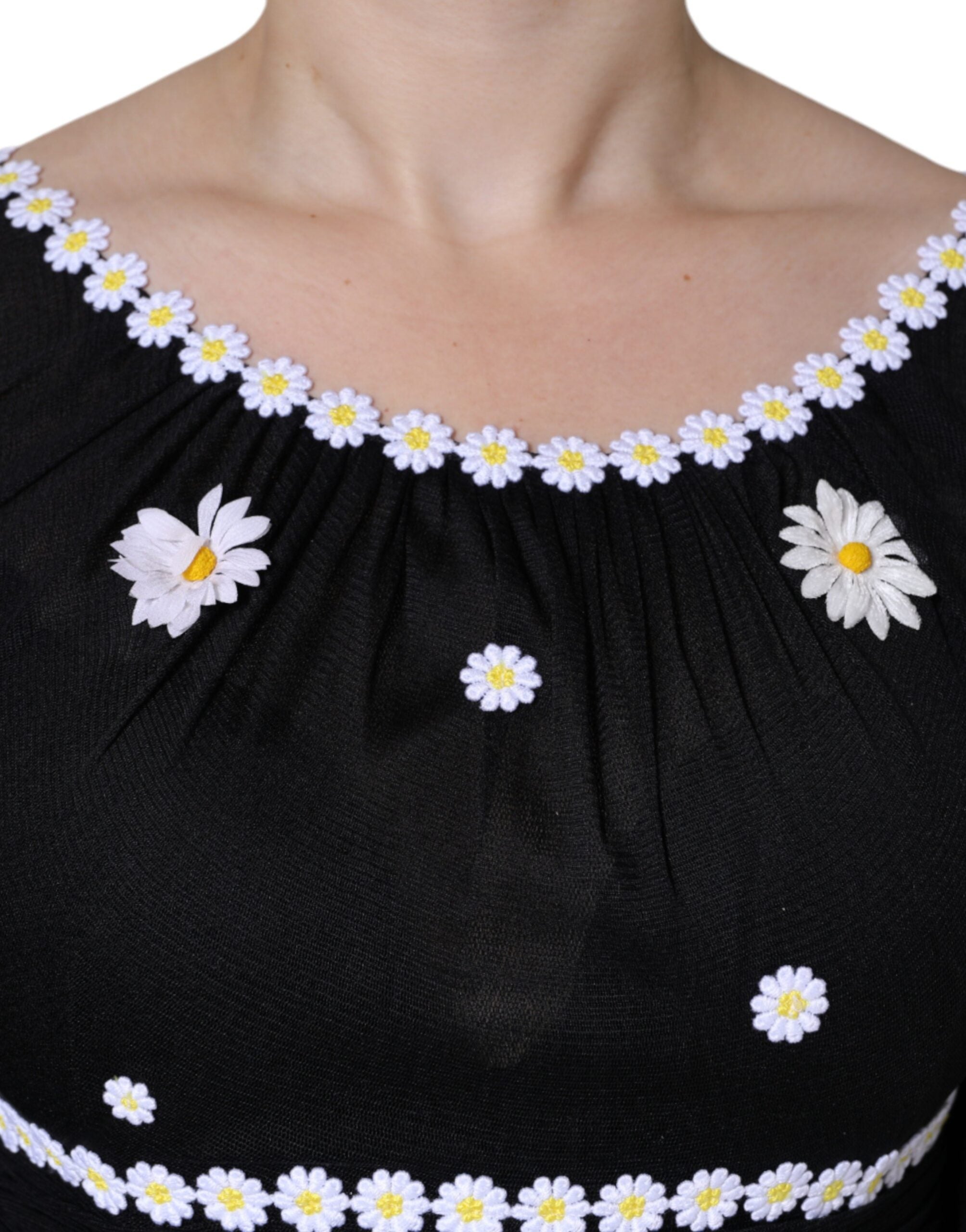 Dolce & Gabbana Black Silk Daisy A-line Long Maxi Dress -   -  Dolce & Gabbana.
