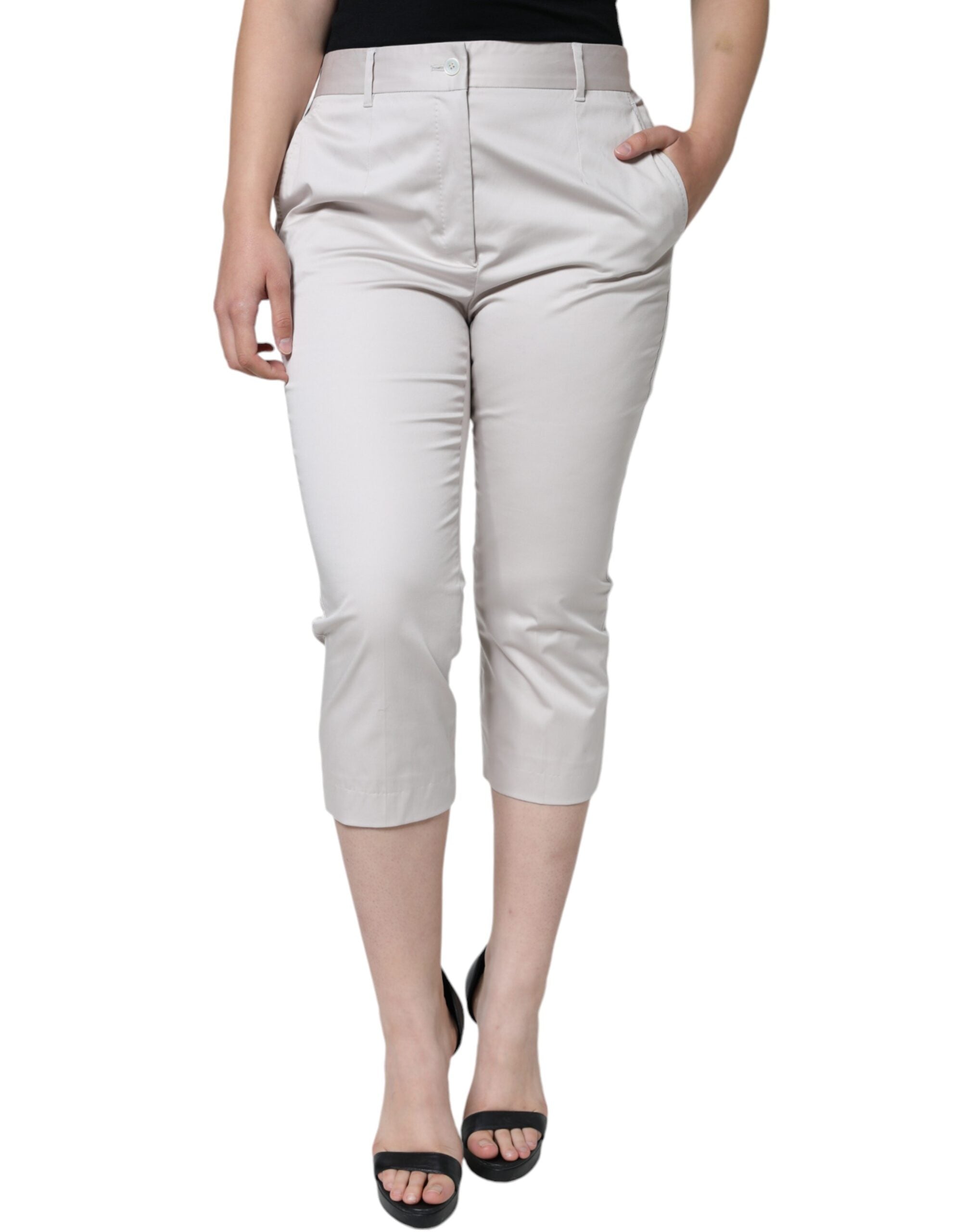 Dolce & Gabbana White Cotton Mid Waist Cropped Skinny Pants -   -  Dolce & Gabbana.