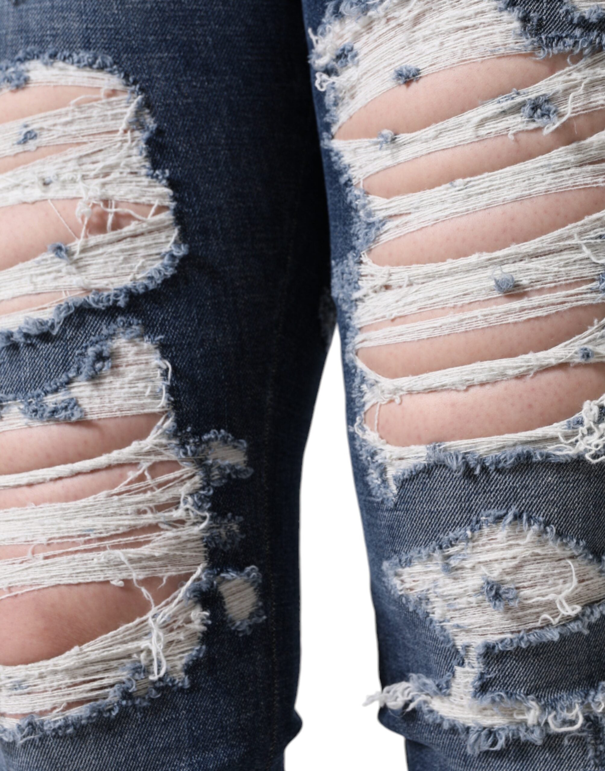 Dolce & Gabbana Blue Cotton Stretch Tattered Skinny Jeans -   -  Dolce & Gabbana.