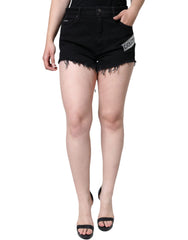 Dolce & Gabbana Black Cotton Stretch Strass Hot Pants Shorts -   -  Dolce & Gabbana.