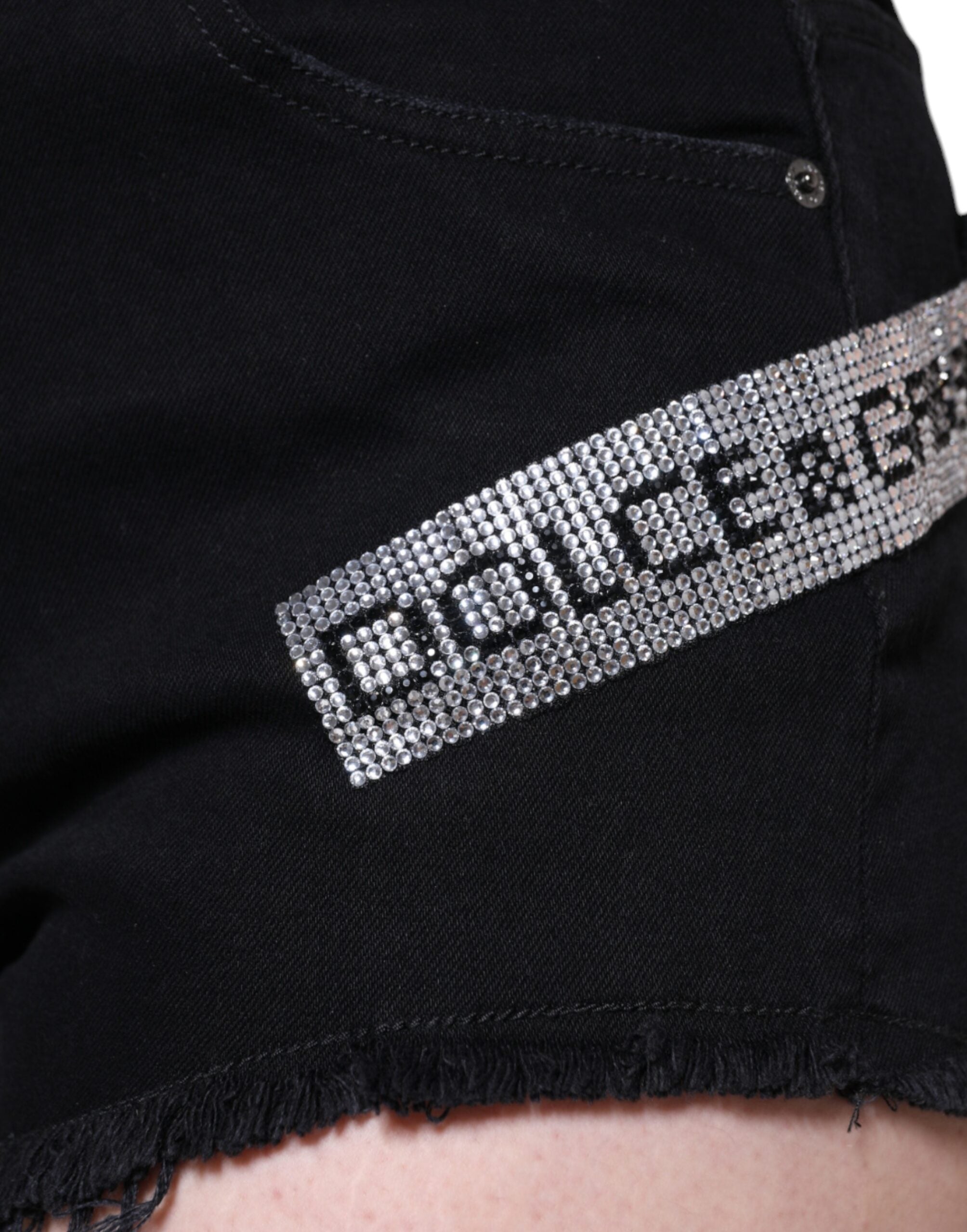 Dolce & Gabbana Black Cotton Stretch Strass Hot Pants Shorts -   -  Dolce & Gabbana.