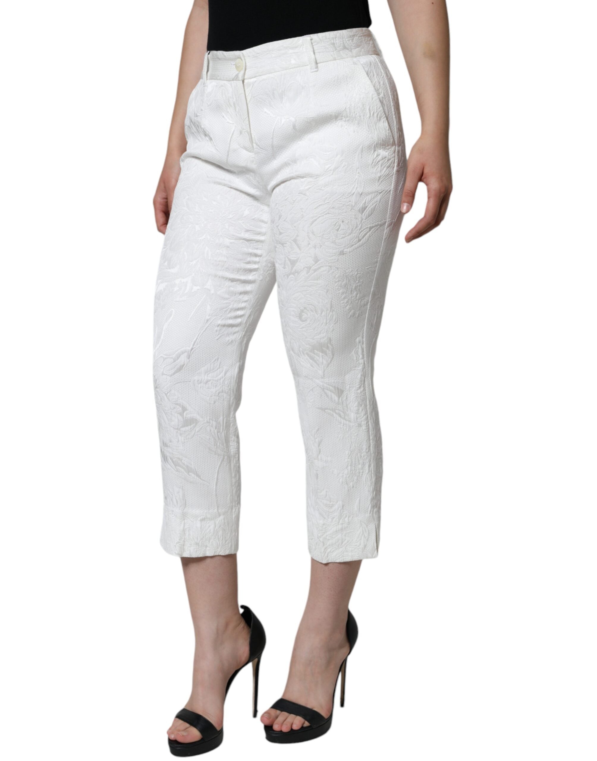 Dolce & Gabbana White Floral Brocade Cotton Cropped Pants -   -  Dolce & Gabbana.