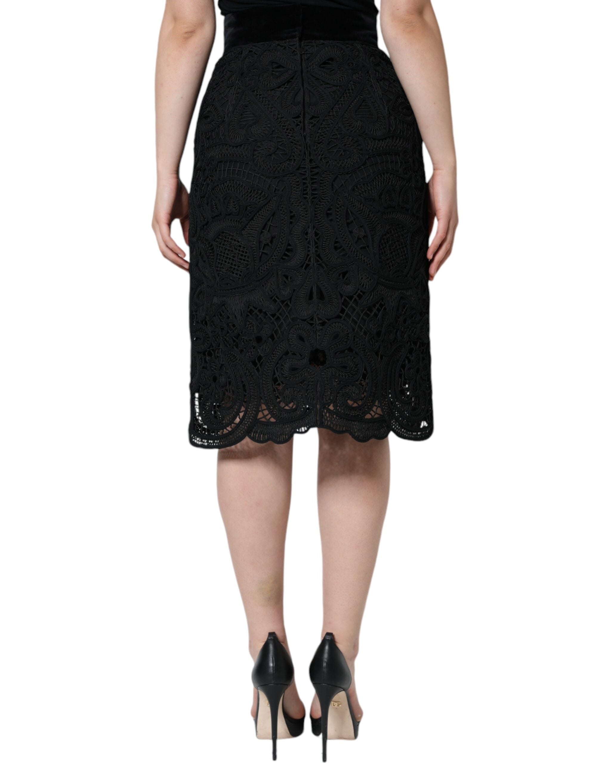 Dolce & Gabbana Black Floral Lace High Waist Pencil Cut Skirt -   -  Dolce & Gabbana.