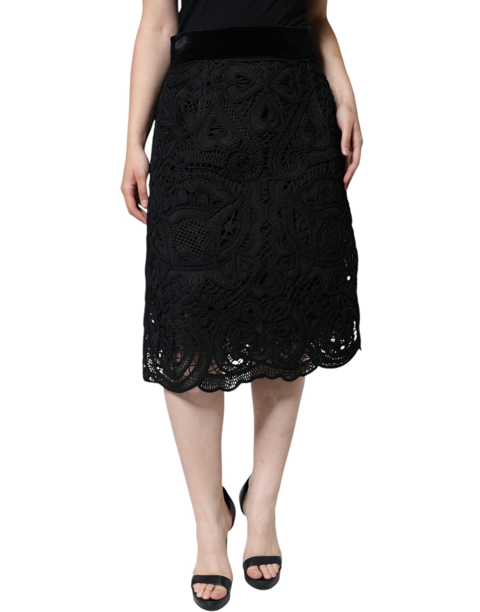 Dolce & Gabbana Black Floral Lace High Waist Pencil Cut Skirt -   -  Dolce & Gabbana.