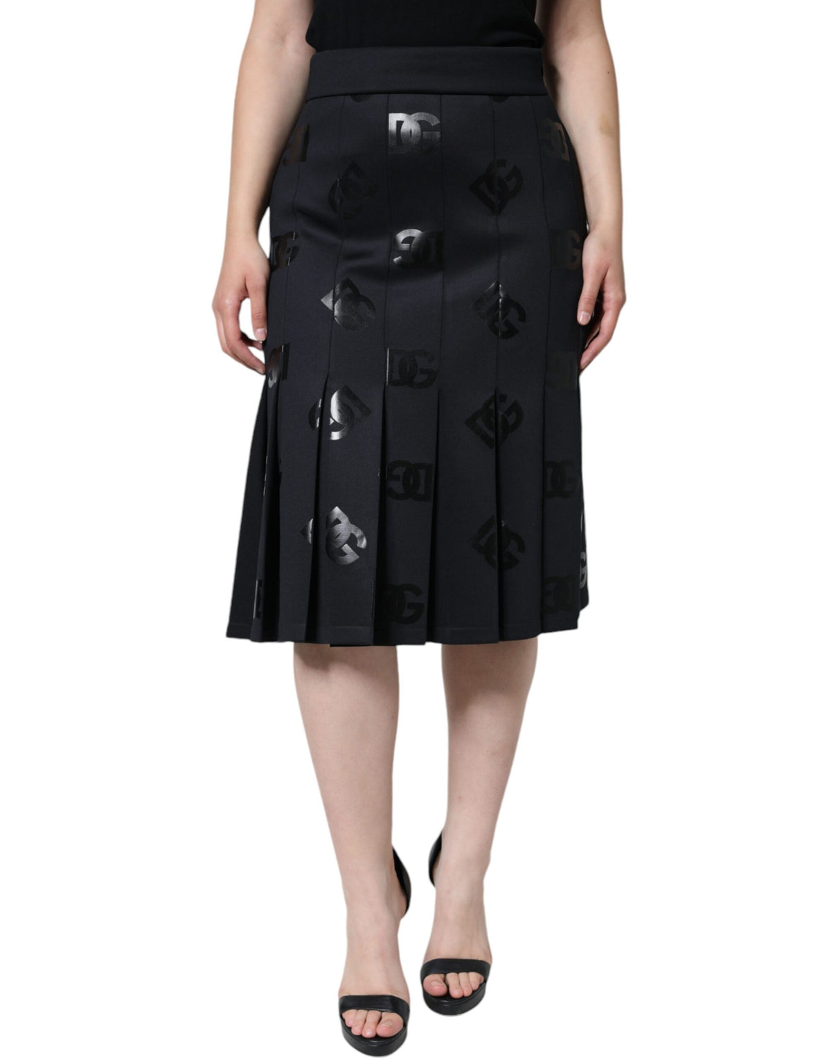 Dolce & Gabbana Black DG Monogram Pleated Midi Skirt -   -  Dolce & Gabbana.