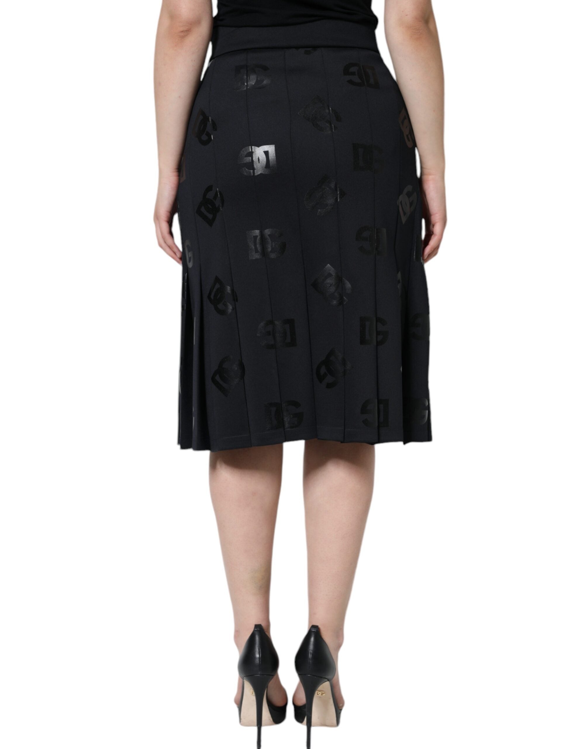 Dolce & Gabbana Black DG Monogram Pleated Midi Skirt -   -  Dolce & Gabbana.