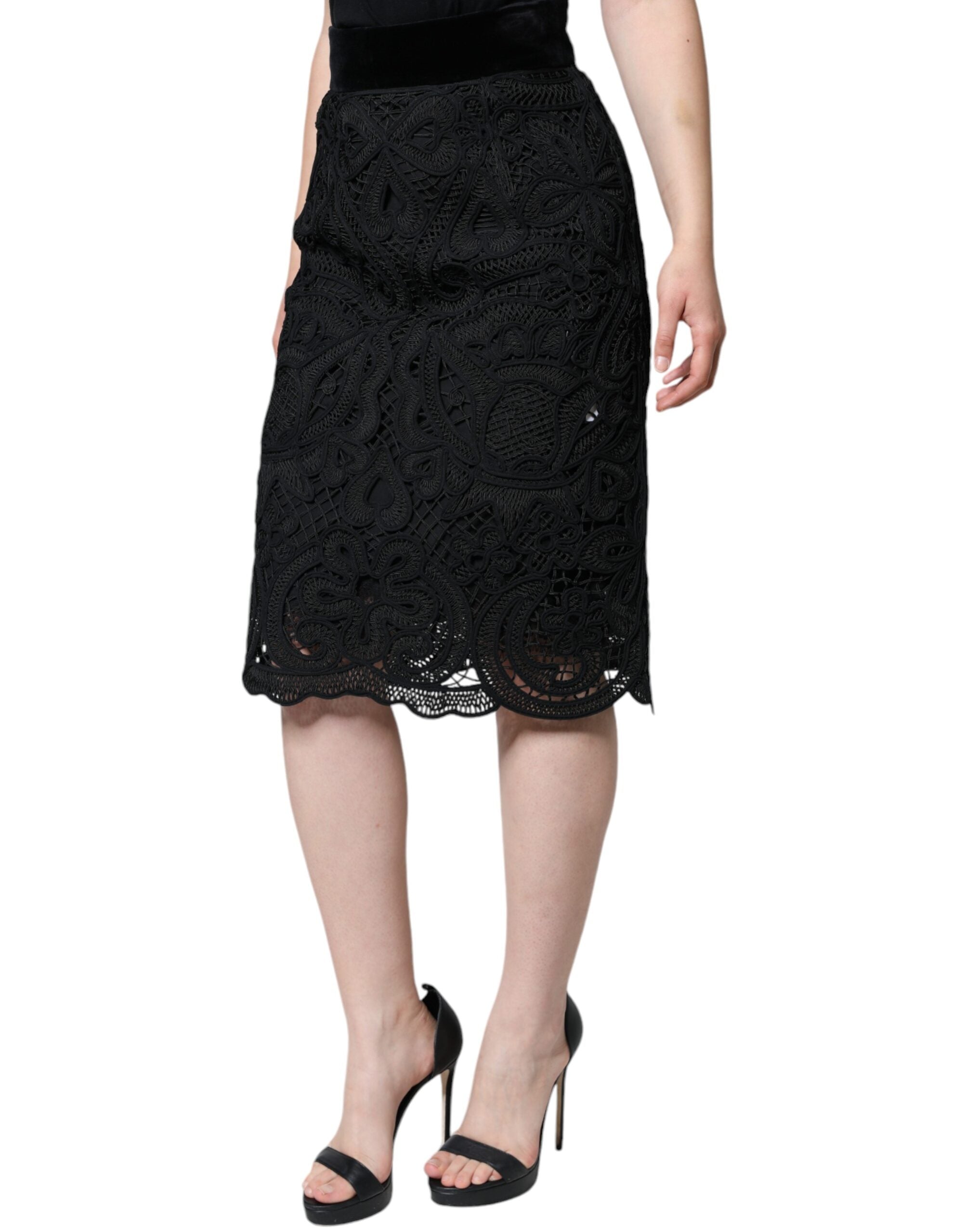Dolce & Gabbana Black Floral Lace HighWaist Pencil Cut Skirt -   -  Dolce & Gabbana.