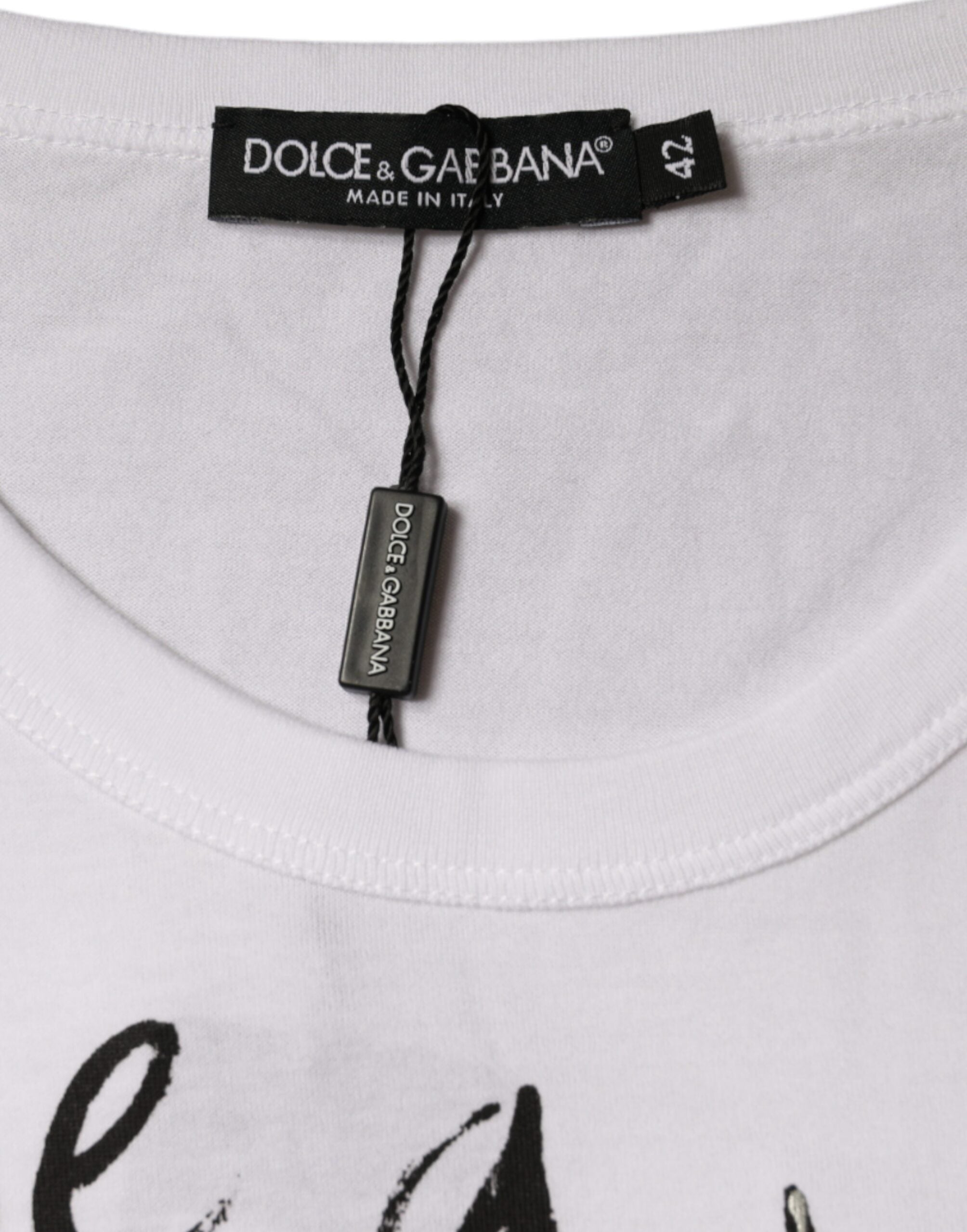 Dolce & Gabbana White Cotton Logo Print Round Neck T-shirt -   -  Dolce & Gabbana.