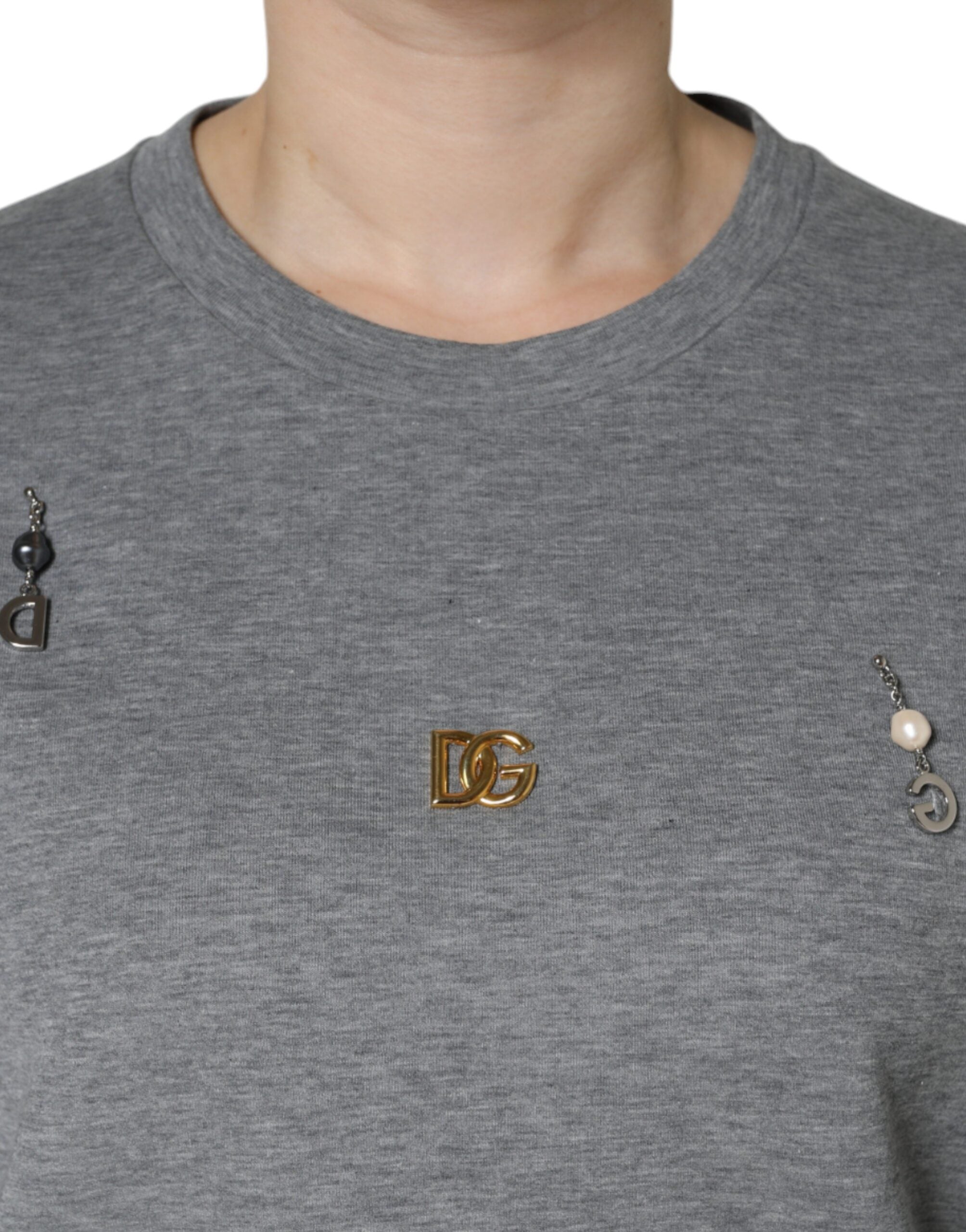Dolce & Gabbana Gray Cotton Blend Embellished Tee T-shirt -   -  Dolce & Gabbana.