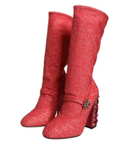 Dolce & Gabbana Pink Crystal Lurex Fantasy High Boots Shoes -   -  Dolce & Gabbana.