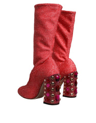 Dolce & Gabbana Pink Crystal Lurex Fantasy High Boots Shoes -   -  Dolce & Gabbana.